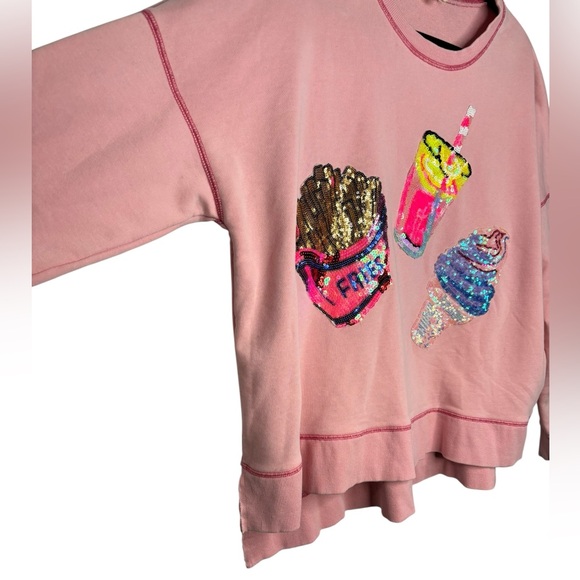 Oddy Boxy Pullover Sweatshirt Sequined French Fries Drink Ice Cream Appliques LG - Picture 5 of 11